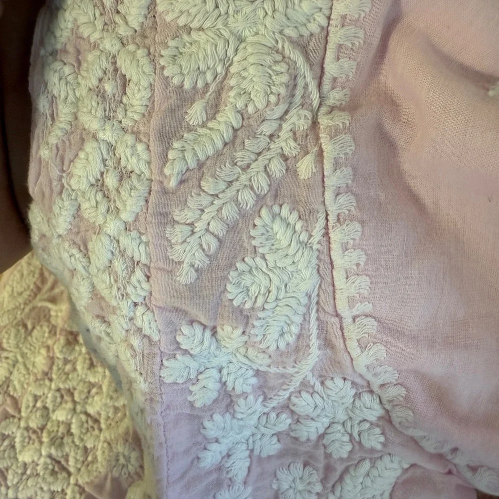 VTG Girls‎ Pink Cotton White Floral Embroidered Dress XL 14/16 Cottagecore Indie
